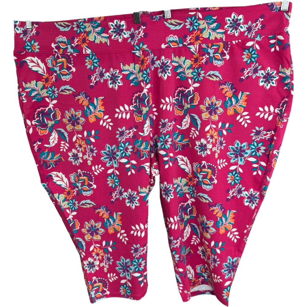 Sport Savvy Regular Printed Jersey Capri Pink Floral 5X Stretch Legging - Picture 2 of 14